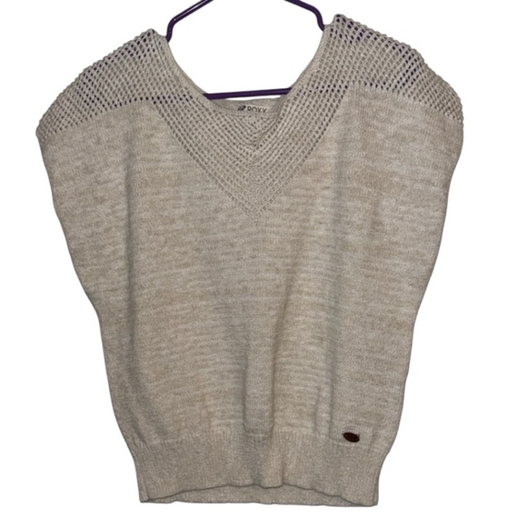 🌹ROXY TAN/WHITE KNIT SLEEVELESS SWEATER - Picture 1 of 4